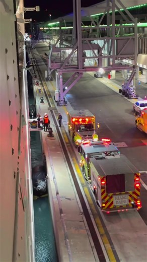 🚨 Emergency response for MSC World America passengers. After departing Ocean Cay at 7:40 PM, the ship returned to Miami around 11:00 PM, where two passengers were transported by EMTs. Passengers on board report the individuals were pulled from the water at Ocean Cay, with CPR performed by cruise staff before arrival. Credit: amazing_day_yt #mscworldamerica #msccruises