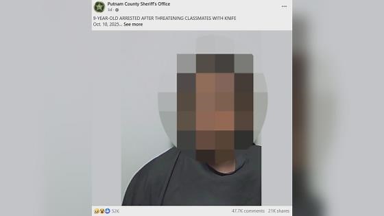 Putnam County Sheriff's Office faces backlash over posting mugshot of 9-year-old on social media