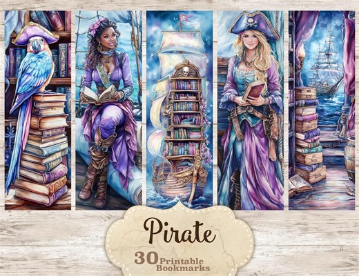 Pirate Bookmarks Printable Nautical Bookmark for Women Book Lovers - Etsy