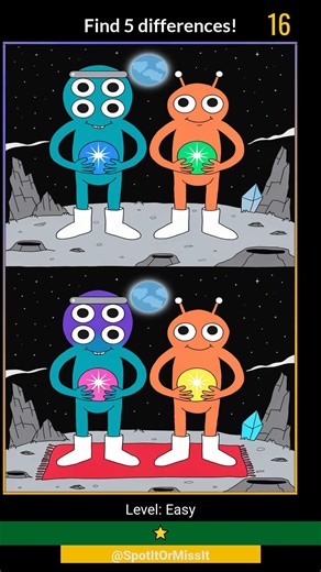 Can You Spot All 5 Differences? 👽 Alien Moon Friends | Easy Challenge #spotthedifferencegam #puzzle