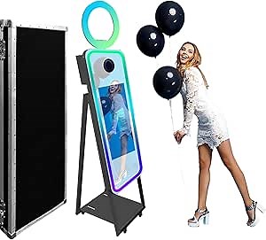 Mirror Photo Booth Selfie Led Frame Portable Touch Screen Magic Mirror Booth Machine for Wedding Party Events (40"(Black)+Flight Case)