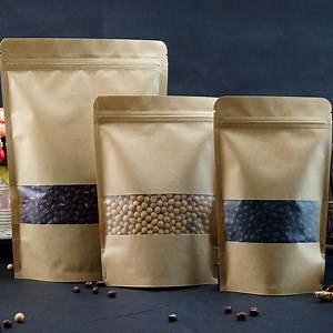 [Hot Item] Bolsa de Kraft Autosoportante con Ventana de Papel Kraft Mate Grueso Doble Cara 28 para Alimentos y Frutas Secas