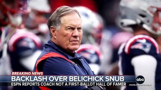 NFL coach Bill Belichick reportedly fell short of the 40 out of 50 votes needed for induction into the Pro Football Hall of Fame. Belichick won six Lombardi Trophies and has more Super Bowl rings than anyone in NFL history. Will Reeve reports. https://abcnews.link/5aNYN56 | ABC World News Tonight with David Muir