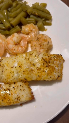 50 reactions · 29 shares | Baked Cod, sautéed Shrimp, green beans. #lowcarb #dinner #reelsviralシ. What y’all having for dinner? | April Hereford Palacios | Facebook