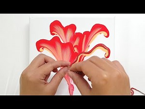 (181) Chain String pull technique _ Beautiful flower _ Fluid Acrylic Pouring _ Designer Gemma77