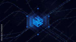 A 3D illustration that depicts the structure of a blockchain and how information is exchanged through it, with a focus on digital technology.