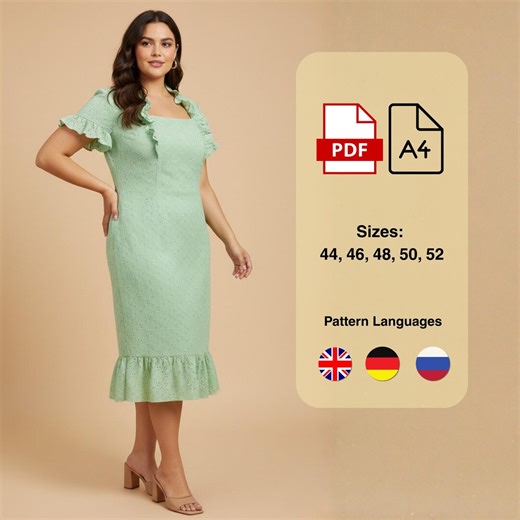 Plus Size Ruffle Dress Sewing Pattern PDF A4 - Etsy