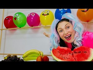 Learn Colors with Balloon Popping! 🍌🍉 Yummy Fruits & Vegetables Surprise | Balloon Queen for Kids