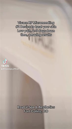 Vivace RF Microneedling- RoyCé Spa & Aesthetics, Fort Collins, CO The #1 RF Microneedling device in the industry. 1. Low Pain 2. Low down time 2-3day max 3. Fine lines & Wrinkles Reductions 4. Skin Tightening for all ages 5. Acne Scars reduction (2 treatments) 6. Increase skin collagen level 7. Safe on all skin types and season. 8. Amazing results 9. Perfect treatment for weekend. #microneedling #medspa #fortcollinsmedspa #microneedlingface #fortcollinsskincare | RoyCé Spa at Harmony Commons, Fo