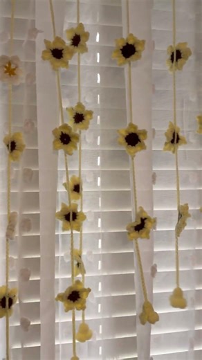 Crochet curtains project done ✅ match & adding a glow in my window 💕#crochet #diy #crochetflower