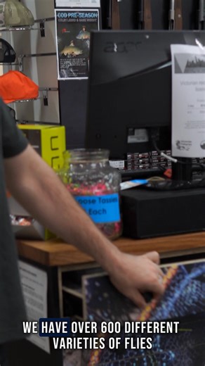 "Do you sell flies?" or "Where's the fly drawer?"⁠ ⁠ Well, look no further! Tucked just below the register (you know the spot 😉), you’ll find Soph’s PB brown from last season- and right next to it, a fly fisher’s heaven: 10 drawers stocked with quality flies.⁠ ⁠ #flytying #flyfishing #outdoors | Bluey’s Hunting & Fishing