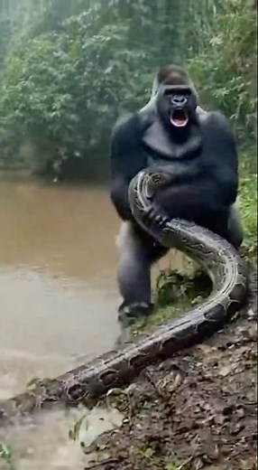 Giant Python Ambushes Silverback Gorilla at River | Shocking Jungle Footage