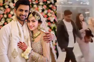 Shoaib Malik, Sana Javed spotted together for first time after marriage (VIDEO)