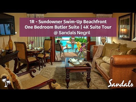 1R Tour in 4k : Sundowner Swim-Up Beachfront one Bedroom Butler Suite | Sandals Negril