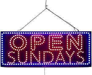 "Open Sundays" LED Window Business Sign - Extra Bright LEDs - Can Be Seen Through Tinted Windows - Extra Large - 32 inches Wide (#1864)