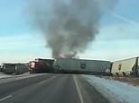 Canadian locomotive catches fire after train derailment