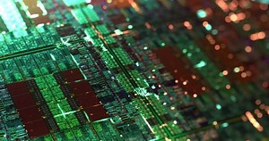 Central Computer Processors, CPU Die Shot. Artificial Intelligence, AI and Microchip circuit concept. Science and High Technology motion graphic background. 4K loop, 3D rendering.