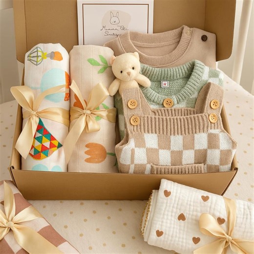 9-piece Baby Gift Set | Bamboo Swaddles, Cotton Romper, Plush Toy - Etsy