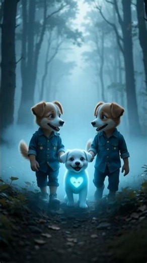 Two cute puppies meet a ghost in the dark forest… and something magical happens 👻🐶✨”