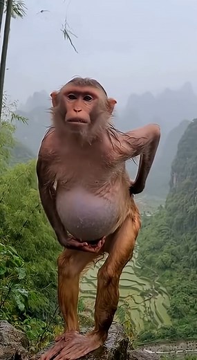 Mother monkey struggles in the rain before giving birth.#monkey #nature #wildlife | Monkey US