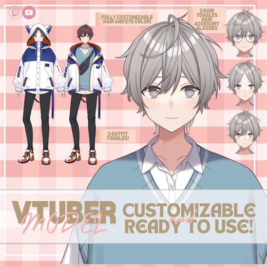 Customizable Vtuber Model Live2d - Male Vtuber - Limited - Ready Rigged - Premade | 7 Expressions 3 Outfit Toggles 2 Hair Toggles | - Etsy