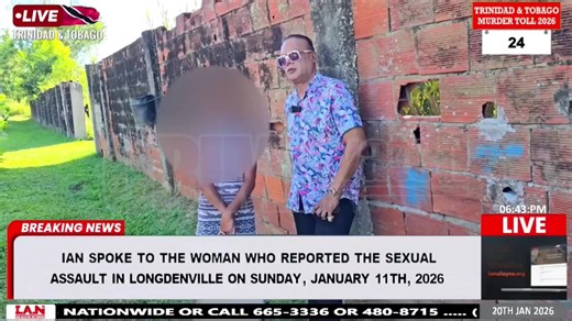 Wednesday 28th January 2026 - 24-year-old woman reports kidnapping and rape after accepting ride in Longdenville • Police are investigating a reported case of kidnapping and rape involving a 24-year-old woman, who said she was attacked after accepting what she believed would be a lift to a specific location. • According to police reports, around 6:00 p.m. on Sunday, January 11, 2026, the woman was standing along Maraj Street, Longdenville, awaiting transportation when she met a man known to her.