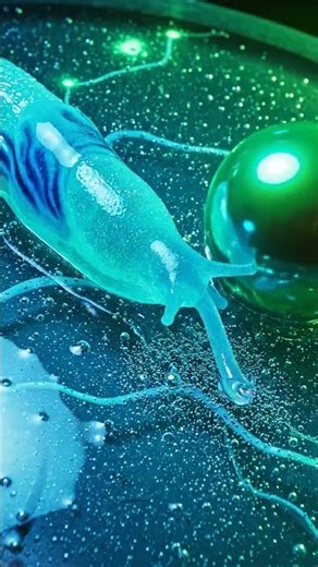 Macro Loop: Bioluminescent Slug vs. Iridescent Maw in Surreal Gel #SciFi #Macro #Loop