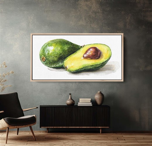 Avocado Watercolor Canvas Print, Green Superfood Art, Modern Kitchen Wall Decor - Etsy