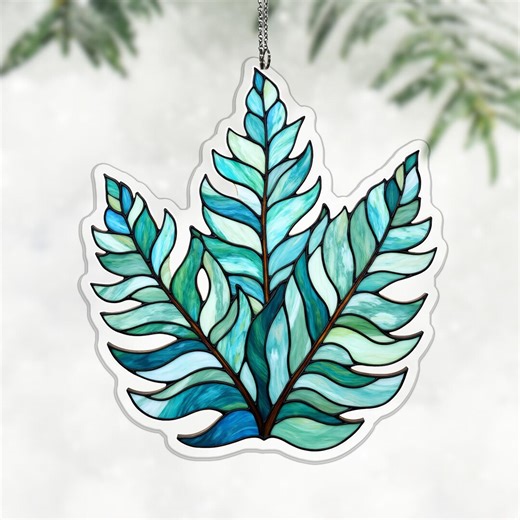 Blue Star Fern Acrylic Suncatcher, Blue Green Window Hanging Decor for Plant Lover Gift, botanical gift idea, plant room decor