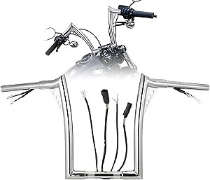 Pre-wired Handlebars for Harley 2007-2014 Road King/Softail/Dyna/Sportster Bat-wing Meathook Ape Hangers 12" Rise 1.25" Fat Bar with CAN-Bus and Turn Signal Wire Harness Pre-wired, Chrome