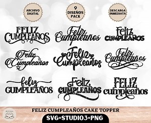 Feliz cumpleaños Cake topper, archivo digital para descarga inmediata. En formato SVG, studio3 y png. Cake topper bundle, 9 diseños. - Etsy España