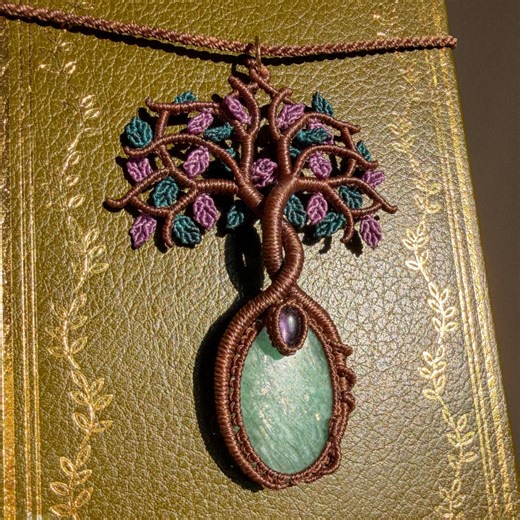 Tree of Life Macrame Necklace With Amazonite & Amethyst / Elven Pendant / Boho Chic / Handmade Necklace - Etsy