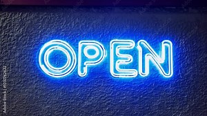 Flashing Neon Open Sign Animation 4K Loop Business Illuminated Textured Wall Perfect Advertisements Promotions signs store glowing light bright glow sale night electricity electric brick opening