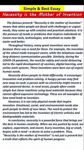 Necessity is the Mother of Invention Essay | Essay on Importance of necessity in invention | #short