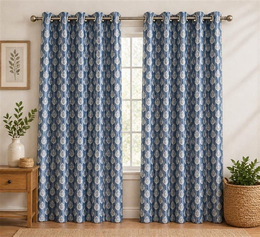 Blue Botanical Print Curtains | Elegant Floral Drapes | Modern Farmhouse Window Panels | Living Room Bedroom Curtain | Grommet Top Homedecor - Etsy