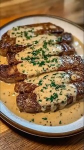 Juicy steak with creamy garlic sauce 🥩 Ingredients For the Steaks: Steaks: 2 pieces (Ribeye, Sirloin, or Filet Mignon), about 1 inch thick. Seasoning: Salt and black pepper. Fat: 2 tbsp olive oil and 1 tbsp unsalted butter. Aromatics: 2 cloves garlic (smashed) and 2 sprigs of fresh rosemary or thyme. For the Creamy Garlic Sauce: Garlic: 4 cloves, finely minced. Cream: 1 cup heavy cream. Butter: 2 tbsp unsalted butter. Enhancers: 1/4 cup beef broth (optional for depth) and 1 tsp Dijon mustard. C