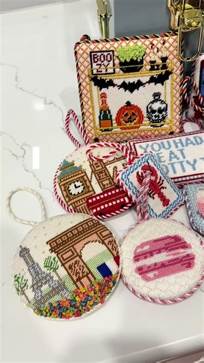 There is no denying that I’m a seasonal stitcher. 26 canvases stitched and 22 finishes and each brings such joy! 💙🪡 #needlepointtiktok #needlepointing #needlepointornament #needlepointselffinishing