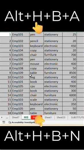 INSERT & REMOVE BORDER IN EXCEL USING THE SHORTCUT | EXCEL BORDER SHORTCUT EXCEL TRICK EXCEL SHORTS