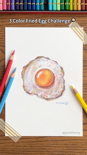 3 Color Challenge! 3色で目玉焼きを描こう🍳 #色鉛筆 #目玉焼き #描き方 #三原色 #shorts