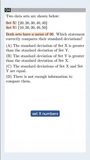 SAT Standard Deviation Comparison: Which Set Has the Greater Deviation? #satmath #satexam #shorts