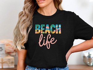 Beach Life T-shirt, Summer Vibes Shirt, Tropical Vacation Tee, Ocean Lover Shirt, Retro Palm Tree Shirt, Coastal Paradise Beach Tee - Etsy