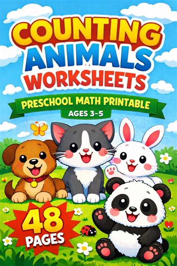 Counting Animals Worksheets, Preschool Math Printable Pack (PDF) - Etsy