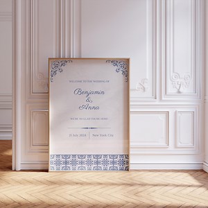 Classic Blue Damask Wedding Sign, Minimalist Custom Wedding Print, Welcome Wedding Decoration, Personalized Wedding Sign, 42 X 59.4 Cm - Etsy UK