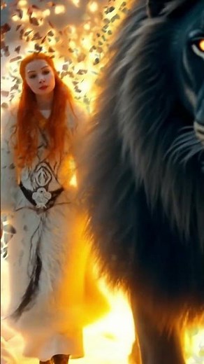 A beautiful red-haired woman walks alongside a huge black stallion under a dramatic sky 🔥🐎🌫️ #viral