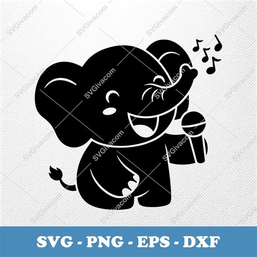 Singing Elephant SVG | Puffy Vector Clipart | PNG Dxf EPS | Cricut Silhouette Cut File - Etsy