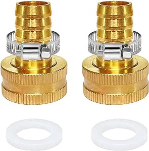 Garden Hose Adapter Swivel Fitting GHT 3/4 to 1/2 Hose Drip Irrigation Tubing to Faucet - Reusable Connector Fittings for Most Rain Bird, Orbit, Dig, Toro 7/16 or 1/2 Tubing x 3/4" GHT