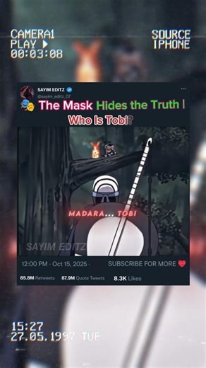 🎭 The Mask Hides the Truth | Who Is Tobi? 💀🔥#anime #naruto #obito #animeedit #itachi