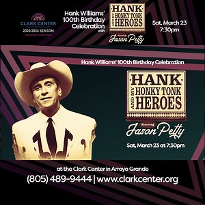 Jason Petty returns to celebrate Hank Williams 100th birthday with his amazing, critically acclaimed tribute, Hank and My Honky Tonk Heroes. Don't miss Jason's Obie award-winning performance as he pays tribute to Hank as well as those who influenced him and those Hank influenced. Hank Williams' 100th Birthday Celebration Saturday, March 23rd at 7:30 PM Buy your tickets online today! https://clarkcenter.org/shows/hank-williams/ Sponsored by Bank of the Sierra | Clark Center for the Performing Art