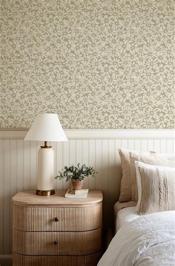 Wildflower Neutral Wallpaper – Classical Beige Cottage Botanical Wall Covering | Peel & Stick or Traditional - Etsy