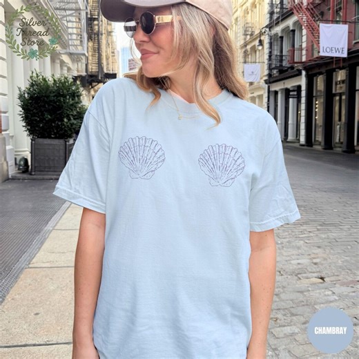 Seashell Bra Comfort Colors®  Shirt, Mermaid T-Shirt, Mermaid Bra Seashell Tee, Vacation Tee, Beach Shirt for Her, Cute Girls Summer Shirt